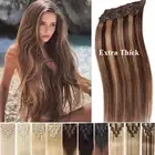 Thick Double Weft Clip In Real Remy Human Hair Extensions Full Head Highlight AU