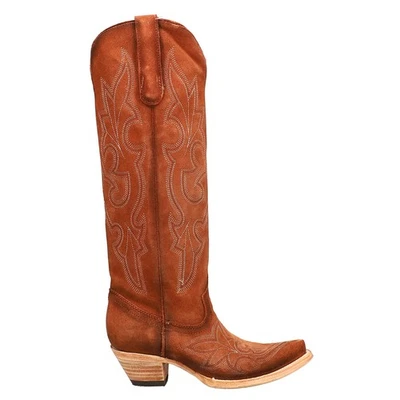 Corral Boots Suede Embroidered Tall Snip Toe Cowboy Womens Brown Casual Boots A