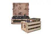 Crosley Voyager Bluetooth Portable Turntable - Floral + Bundled Record Storage Crate