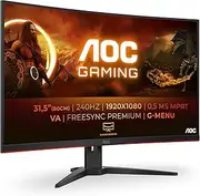 AOC Gaming C32G2ZE - 32 Inch FHD Curved Monitor, 240Hz, 1 ms MPRT, VA AMD FreeSync Premium, Low Input Lag (1920x1080@ 240Hz, 300 cd/m², HDMI/DP)