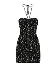 Dolce Gabbana Polka-Dot Printed Draped Mini Tulle Dress IT44 Black