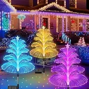3PCS Solar Christmas Trees Lights Outdoor Waterproof Jellyfish Lights 5 Layer Optical Fiber 7 Color Changing for Pathway Lawn Patio Decorations