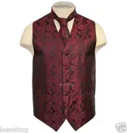 New formal wedding Men's Paisley Vest Tuxedo Waistcoat_Necktie Wine prom
