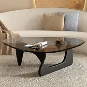 YVYKFZD Triangle Coffee Table, Center Table with Solid Wood Legs, Mid Century Tea Table, End Table Cocktail Table with 8MM Tempered Glass Top(Black+G,32.2x22.4x15.7in)