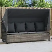 Lounger with Outdoor Canopy, Grey Poly Rattan Sun Lounger, Cushions, Reclining Feature, Ideal for Patio Chair and Beach Lounge, Folding, Gravity Comfort