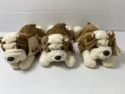 RUSS Luv Pets Tuffy Bull Dog Plush Brown Cream Puppy Bulldog Lot Of 3 NWTs