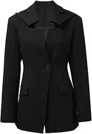 [Sweejim] Women Hollow Out Elegant Single Buttons Blazer Fashion V-Neck Long Sleeve Jacket