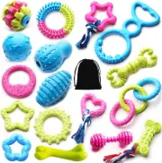 17 Pc Durable Pet Puppy Dog Chew Toys Set Teething Ball Rope Tug Toy Safety NEW