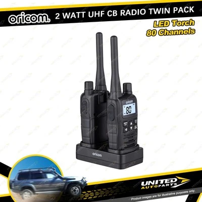 Oricom 2 Watt Handheld UHF CB Radio Twin Pack - LED Torch & 80 Channels