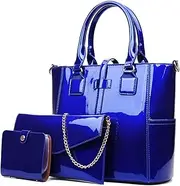 [Yan Show] Women's 3pcs Handbags Patent Leather Fashion Shoulder Bag Large Capacity Handbag