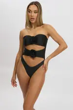 Black Cut Out Rosette One Piece Swimsuit - Size M, Women's One Piece