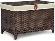 Honjourai Wicker Storage Basket with Lid, Rattan Shelf Basket with Removable Liner Bag, 160L Storage Bin, Heightened Feet Home Organizer