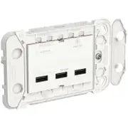 Clipsal Iconic Series Usb Charger Shelf - 3 Sockets - Mechanism & Fixing Frame Vivid White - 3043USBG