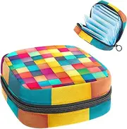 Sanitary Napkin Storage Bag,Period Bag,Pad Bag,Colorful Modern Plaid Pattern,Period Pouch