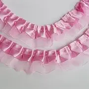 10 Metres 2-Layer Satin Ruffle Organza Pleated Lace Edge Trim Ribbon 4cm Wide Vintage Mesh Lace Trimming Sewing Craft for Clothes Wedding Bridal Dress Embellishment Gift Box Decor (Light Pink)