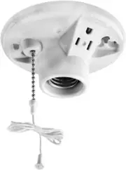 9726-C One-Piece Glazed Porcelain Outlet Box Mount, Incandescent Lampholder, Pul