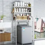 BIFCIOFH 3-Tier Expandable Over Toilet Washing Machine and Dryer Storage Rack, Height Adjustable Laundry Room Shelves, Bathroom Organization Space Saver with Pigboard and Hook (Color : White)