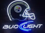 Bud Light Pittsburgh Steelers Helmet Neon Sign 20"x16" Lamp Bar Garage Beer SY