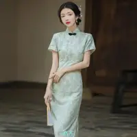 在飛比找蝦皮購物優惠-新款老上海民國風改良版優雅氣質旗袍收腰顯瘦單層印花連衣裙 大