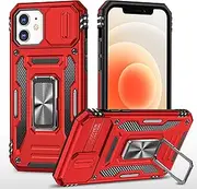 Slide Camera Case for iPhone 7/8/SE 2020/SE 2022,Kickstand with Built-in 360° Rotate Magnetic Ring Stand Shockproof Protective Armor Cover,Red