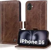Oduio for iPhone 16 Case Wallet Leather Flip Folio iPhone 16 Cases Wallet with Card Holder Kickstand Magnetic Protective RFID Galaxy Phone Cover Brown