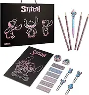 Disney Stitch Stationery Supplies Set Notebook Pencil Case & Ballpoint Pens or Notepad Colouring Pencils & Accessories for School Office (Black)