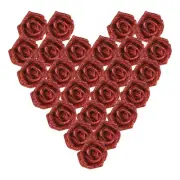 25Pcs Glitter Roses, Foam Artificial Flowers Roses Heads with Stem, Red