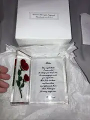 Vintage Bircraft Lucite Red Rose Flower Desk Display Poem Mother Love NIB Gift