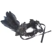 Package of 6 Black Sequin and Feather Halloween or Ball Masks