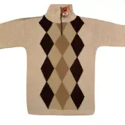 WOMEN HANDMADE ANDEAN ALPACA BEIGE ZIP SWEATSHIRT SWEATER XL