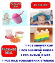 4PCS Baby Shampoo Rinser Cup+Shower Cap+Anti-slip Mat+Milk Powder/Snacks Storage