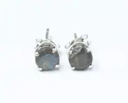 Round LABRADORITE Gems SILVER Round Prong Set Stud Earrings