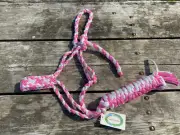 Pink/white mule tape horse halter w/lead