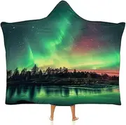 [Ausinbed] Aurora Wearable Cloak Hooded Blanket Fleece Hooded Robe Cloak Arctic Velvet Warm Throw Quilt Poncho Soft Nap Blanket Novelty Blanket Air Conditioning Blanket,40"x50"
