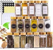 Glass Spice Jars with Label Set, Bamboo Lids & Funnel - Kitchen Airtight Stor...