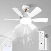 TUXOIUBA Socket Ceiling Fan Light with Remote and 1 Socket Extender, E26/E27 Based Easy Install, 3 Color Stepless Dimming, 3 Speeds, Dimmable LED for Bedroom, Kitchen and Living Room