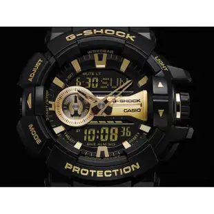 【CASIO 卡西歐】G-SHOCK 金屬系雙顯手錶-經典黑金(GA-400GB-1A9)