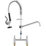 VEVOR Commercial Faucet with Pre-Rinse Sprayer, 26" Height, 8" Center, 12" Swing Spout, Deck Mount Kitchen Sink Faucet, Brass Constructed Device with