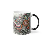 "Vibrant Heritage" - 11oz Morphing Mug with Ukrainian Embroidery and Flag Colors