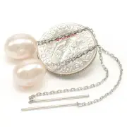 14kt White Gold Threader Natural Peach Cultured Pearl Drop Earrings TPJ