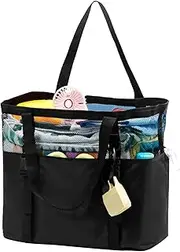 Mesh Beach Bag,Mesh Beach Bag with Pockets - Women Shoulder Handbag,Large Beach Tote Bag,Travel Beach Bag with Pocket,Beach Bag for Seashells,Sturdy Beach Bag for Family Travel Camping Swimming,