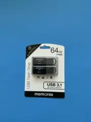 MEMOREX 64GB Gigabit 2 Pack USB 3.1 USB Flash Drive - Black