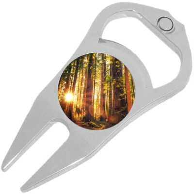 Forest Trees Sun Golf Ball Marker Divot Repair Tool Bottle Opener