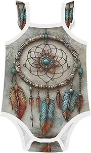 [Caihoyu] Girl Baby Sleeveless Bodysuits Cute Soft Baby Girl Undershirts 12M Bohemian Retro Dream Catchers Feather, Bohemian Retro Dream Catchers Feather