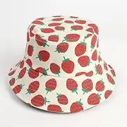 Mfacl Fisherman Hat Bucket Hat Sun Cap Visor Beach Hat Strawberry Print Fruit Pattern Fisherman Hat Cross-Border Large Brim Hat Men and Women Outdoor Sun Hat (Color : Beige, Size : M)