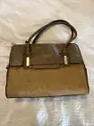 NWT Antonio Melani Camel Calf Hair Leather Stitched Abby Satchel Gold Detail Bag
