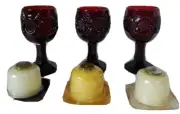 3 Avon Cape Cod 1876 Ruby Red Cranberry Glass Candlette w/ Candle Wine NIB