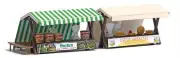 Busch 1822 HO Scale Two Outdoor Market Stalls - Laser-Cut Kit Cucumber & Cheese