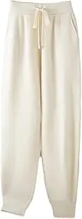 [Generic] Women's 100 Percent Wool Pencil Pants Drawstring High Waisted Knitted Slacks Pants Stretchy Active Jogger Sweatpants