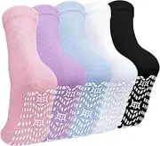 [ZAKASA] Non-Slip Grip Socks for Women: Anti-Skid Grippy Gripper Socks for Yoga Pilates Hospital Elderly Pregnancy 5 Pairs